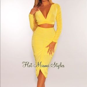 Yellow Ruched Two Piece Dress